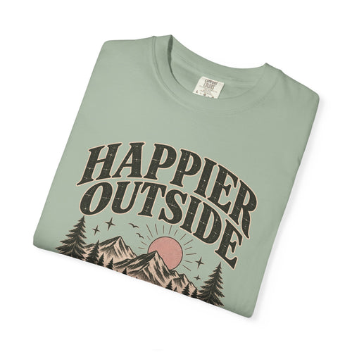 Happier Outside Tee — Nature Lover Graphic Garment-Dyed T-Shirt