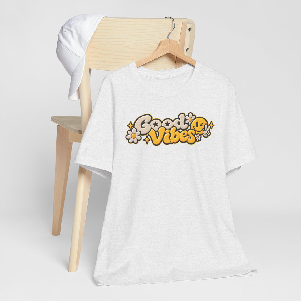 Good Vibes Retro Tee — Smiley Flower Graphic T-Shirt