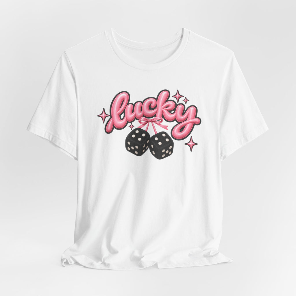 Lucky Dice Tee — Pink Retro "Lucky" Graphic T-Shirt