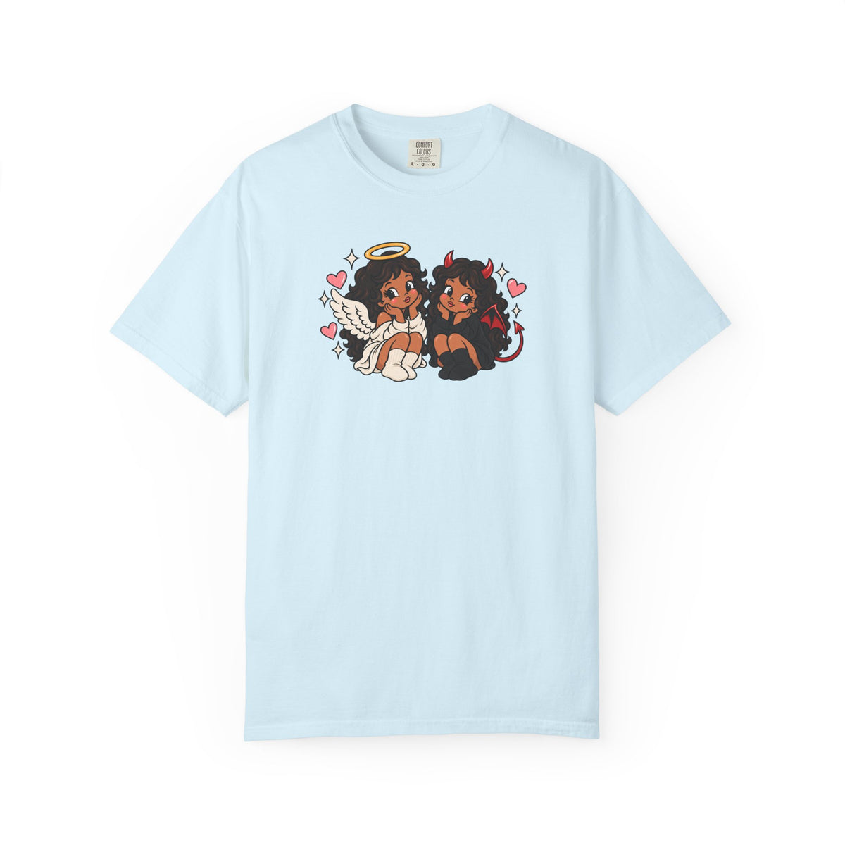 Angel and Devil Cute Graphic Tee — Kawaii Couple Illustration T-Shirt