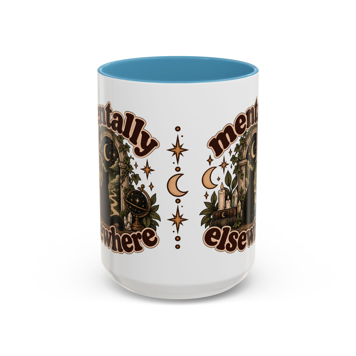 Mentally Elsewhere Mug — Black Cat Celestial Ceramic Coffee Mug