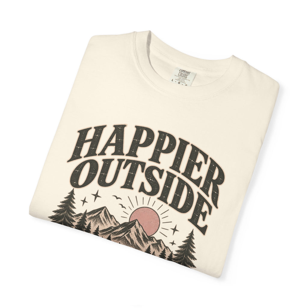 Happier Outside Tee — Nature Lover Graphic Garment-Dyed T-Shirt