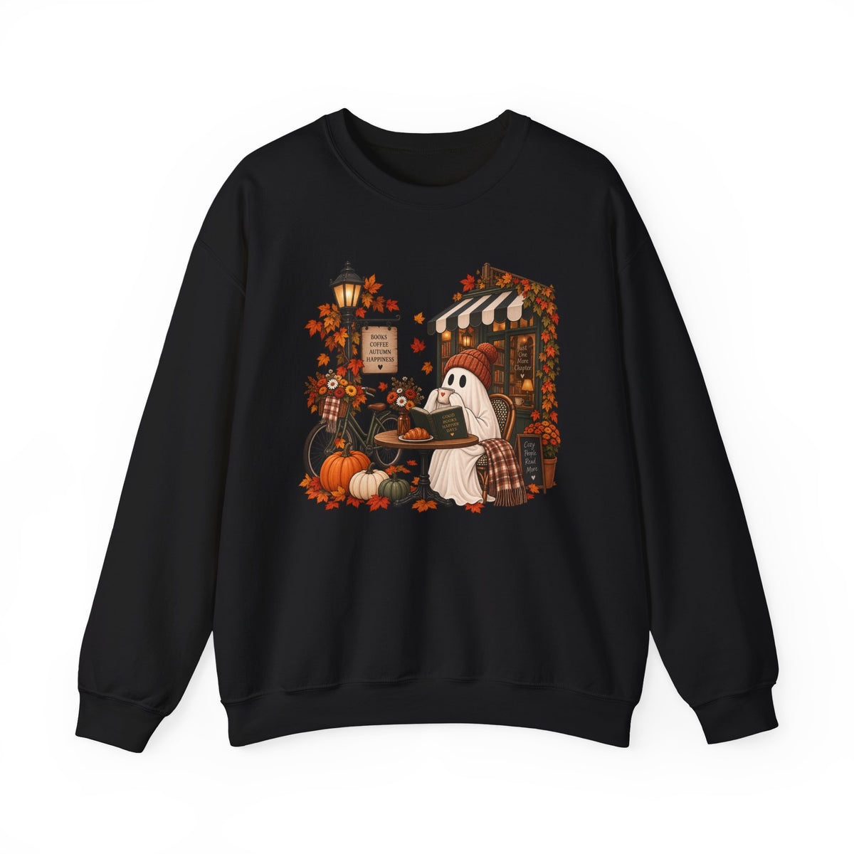 Autumn Ghost Café Sweatshirt — Cozy Fall Pumpkin Patch Crewneck