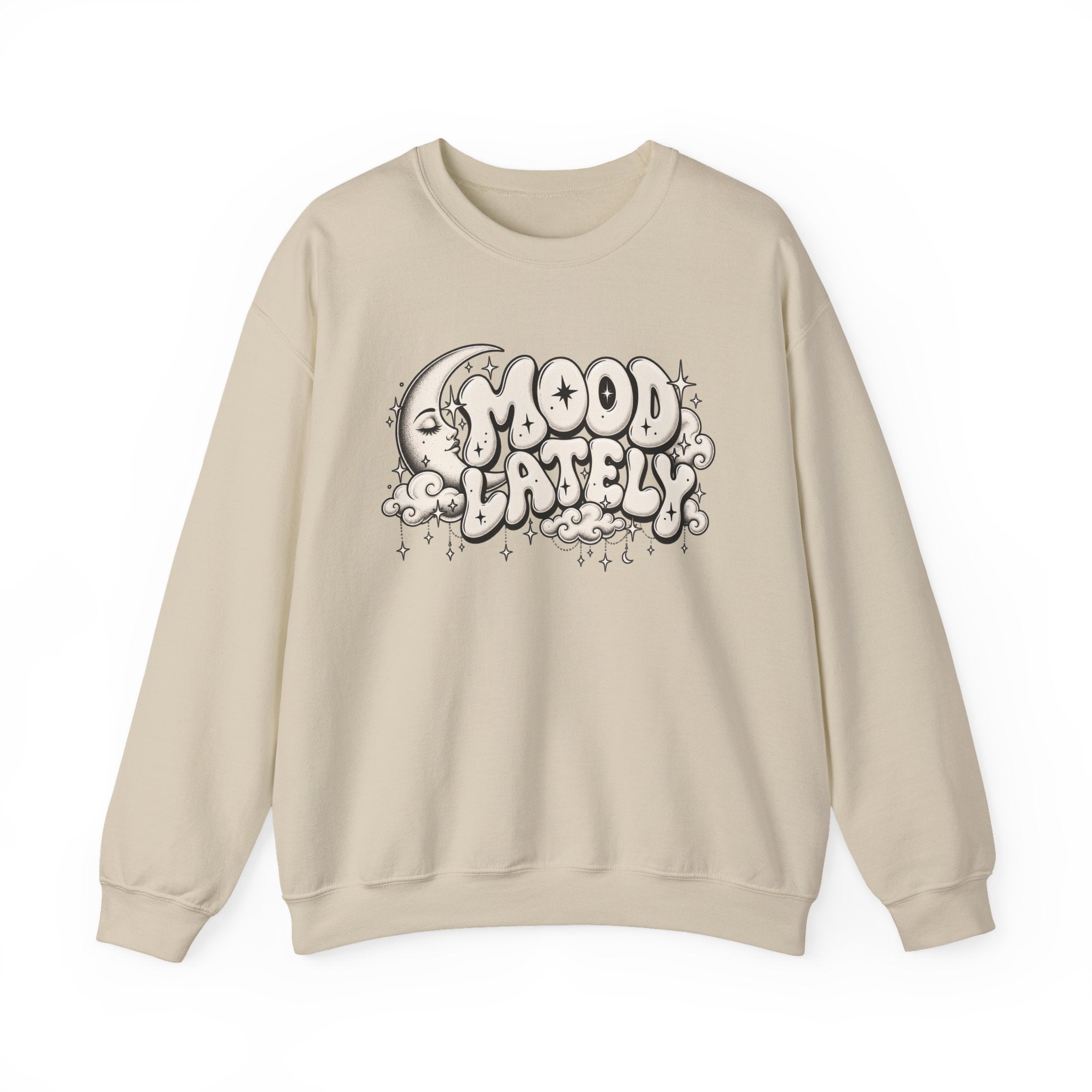 Crewneck Sweatshirt — 'Mood Lately' Retro Moon Graphic