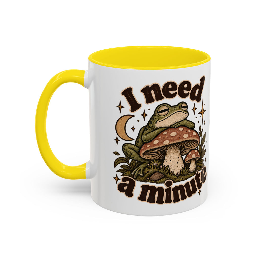 I Need a Minute Mug — Cozy Frog & Mushroom Ceramic Coffee Mug