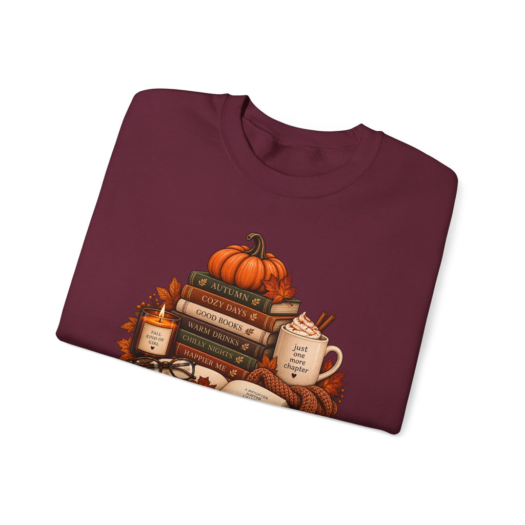 Fall Bookstack Crewneck Sweatshirt — Cozy Pumpkin Reading Vibes