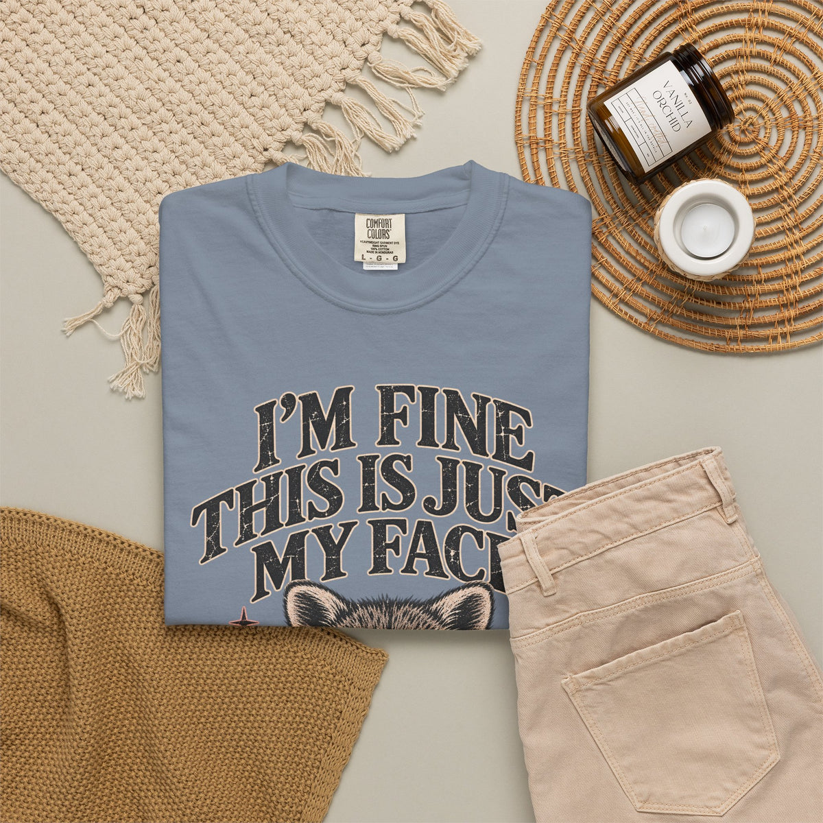 I'm Fine This Is Just My Face Tee — Funny Raccoon Graphic T-Shirt