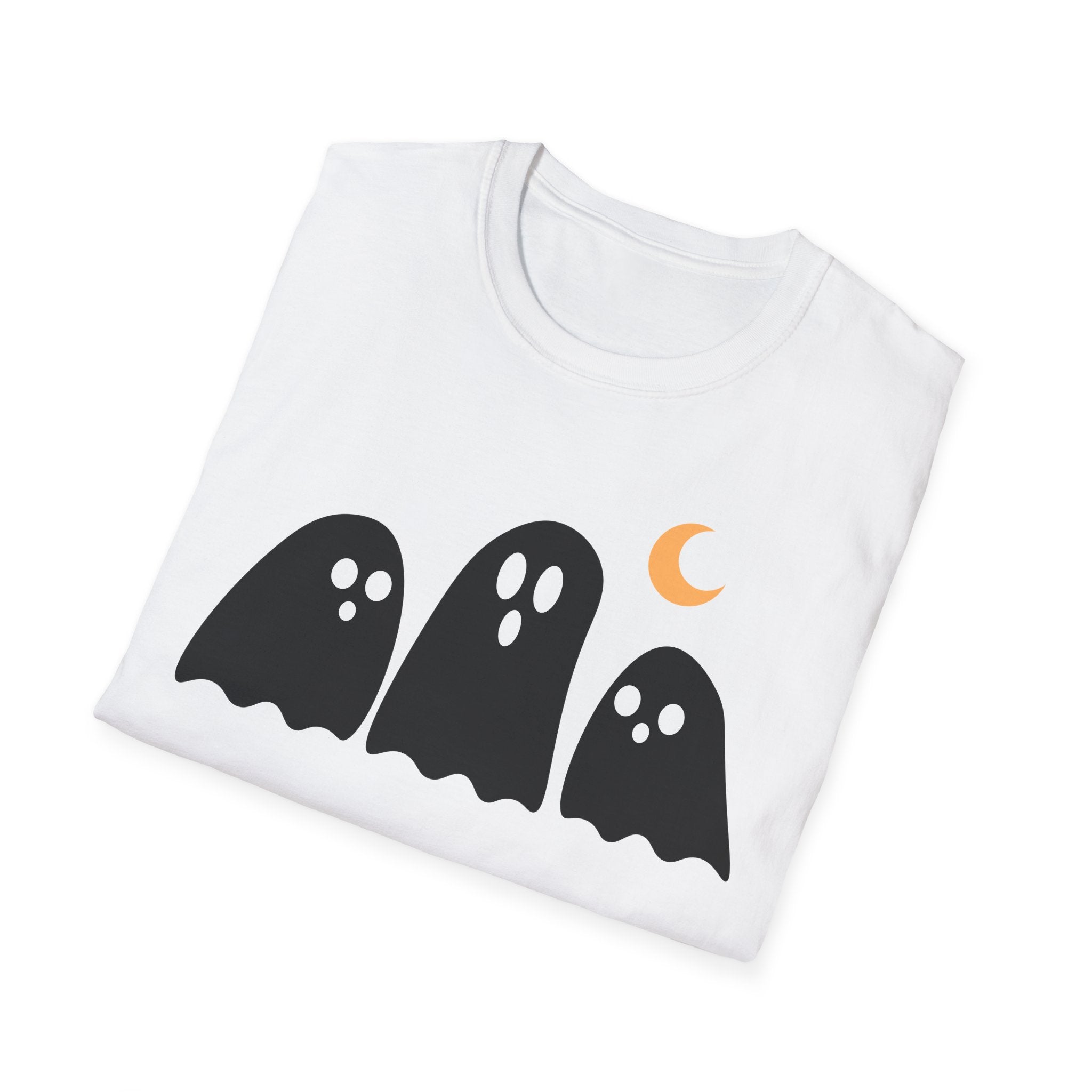 Ghost Trio T-Shirt — Cute Halloween Ghosts with Crescent Moon