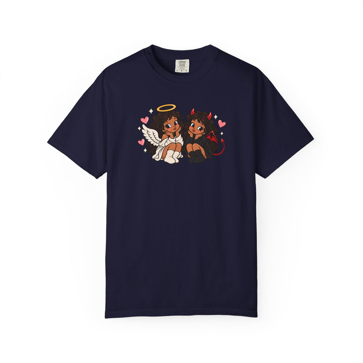 Angel and Devil Cute Graphic Tee — Kawaii Couple Illustration T-Shirt