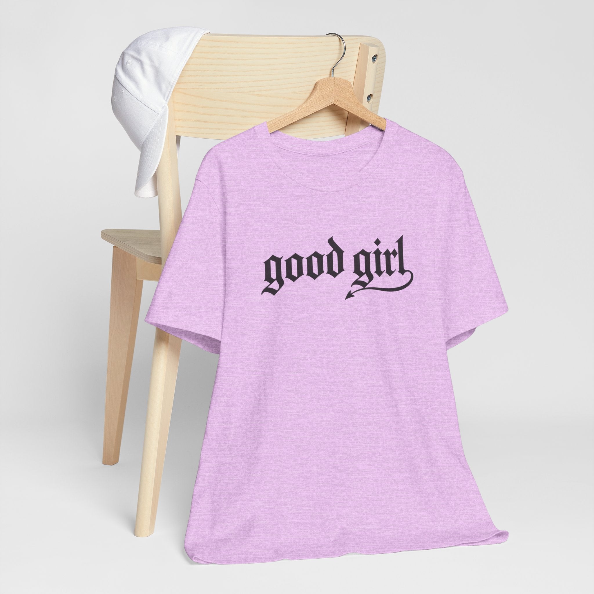 Good Girl Graphic Tee — Vintage Script White T-Shirt