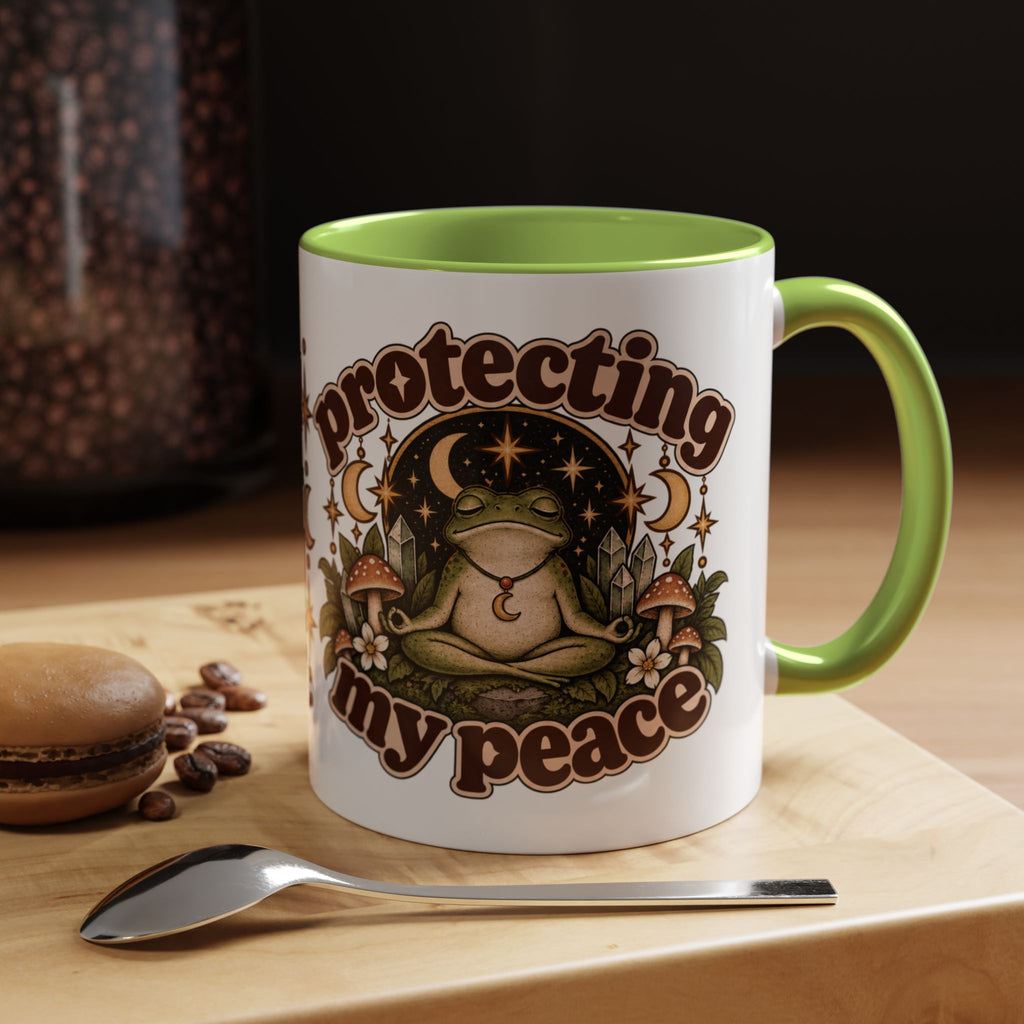 Protecting My Peace Mug — Frog & Mushroom Ceramic Coffee Mug