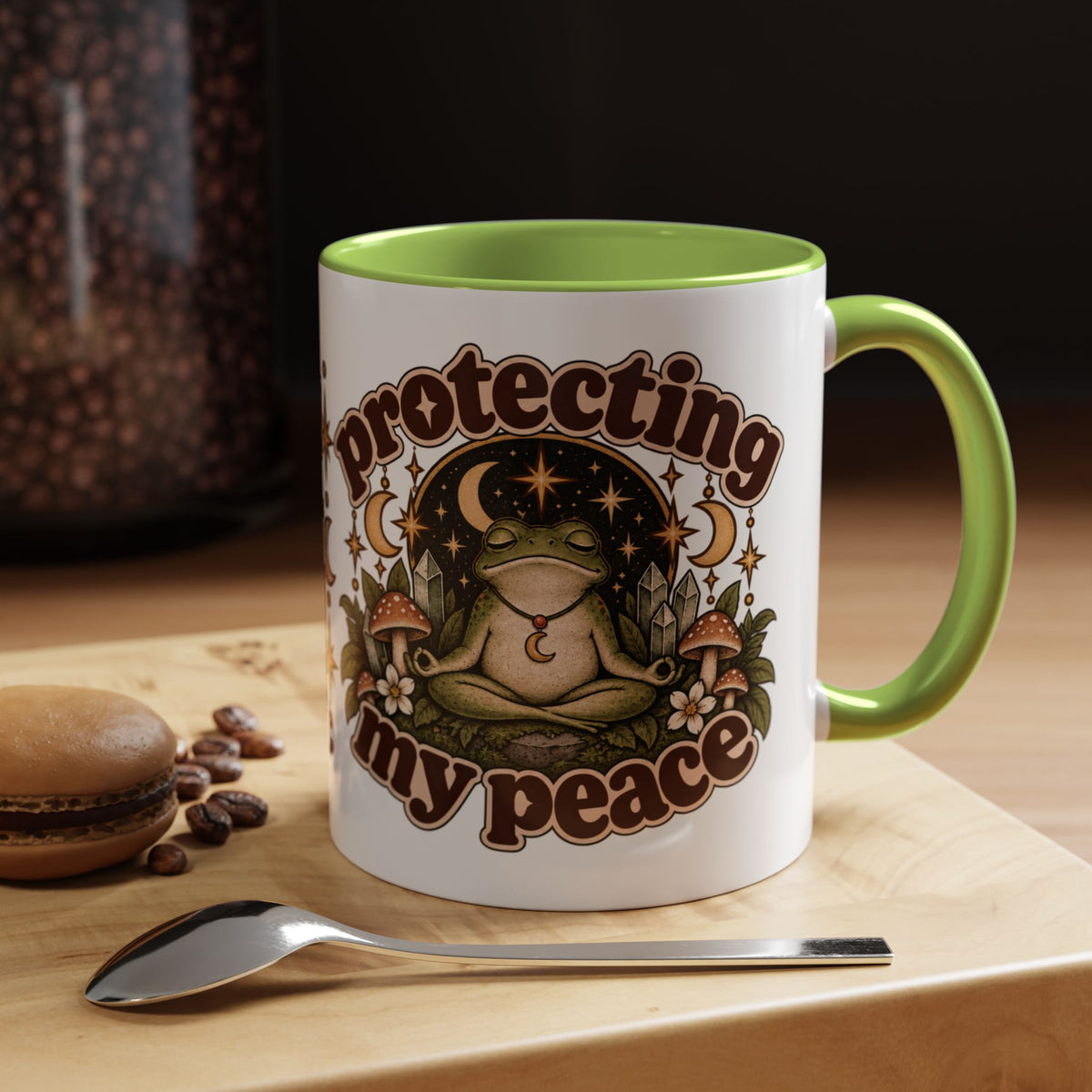 Protecting My Peace Mug — Frog & Mushroom Ceramic Coffee Mug