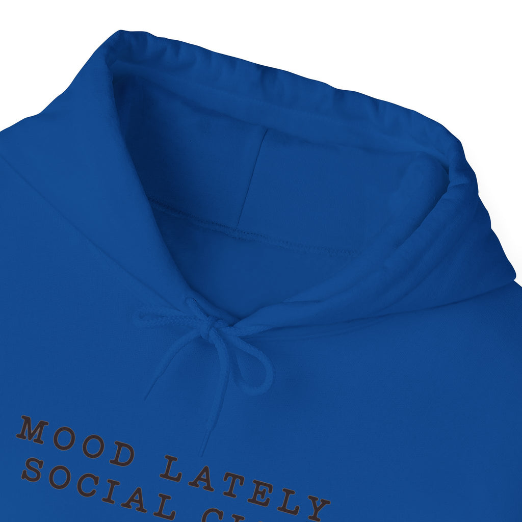 Mood Lately Social Club Hoodie — Minimal Text Graphic Pullover