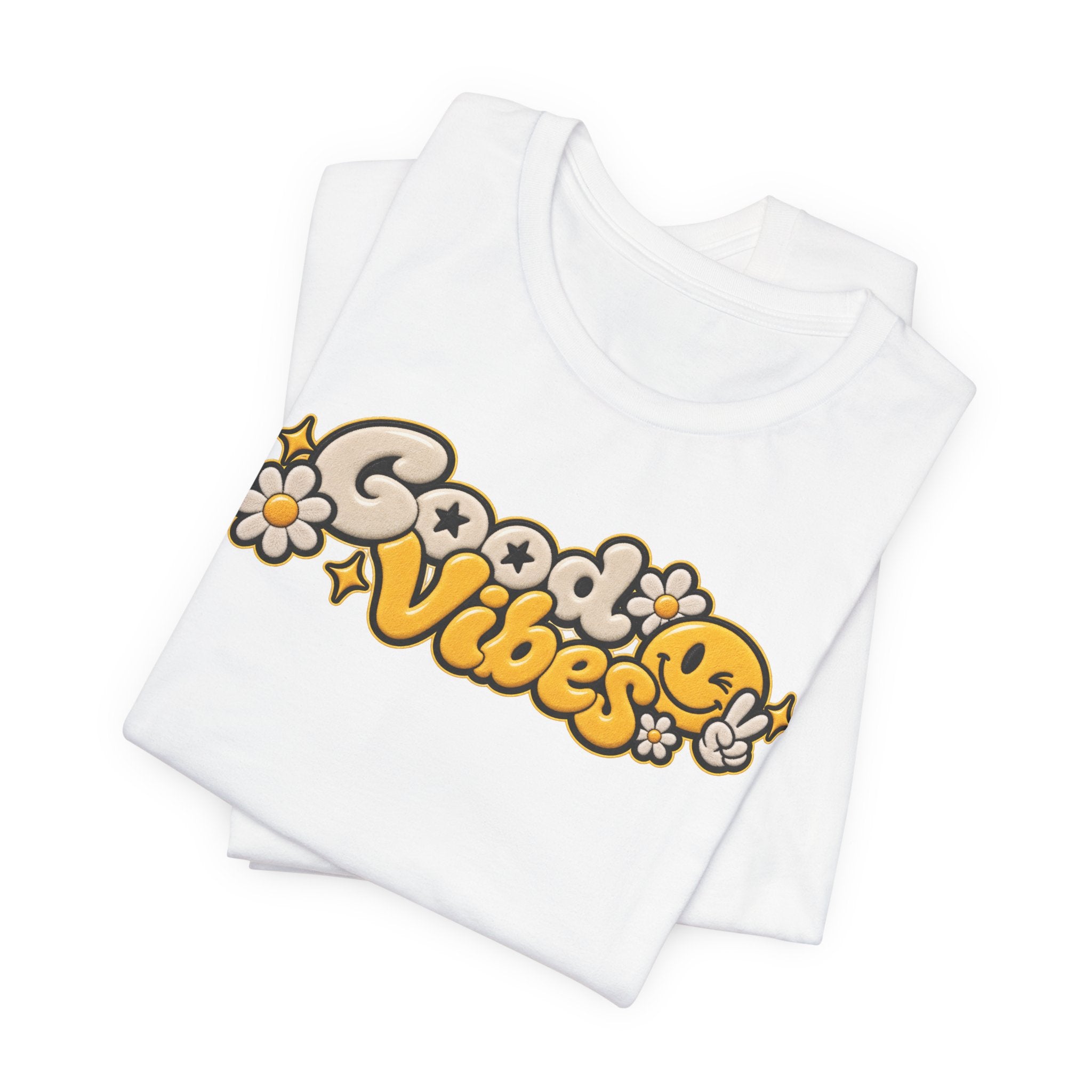 Good Vibes Retro Tee — Smiley Flower Graphic T-Shirt