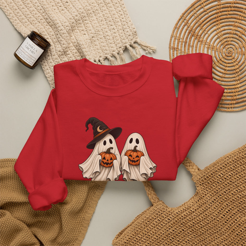 Halloween Ghosts Crewneck Sweatshirt — Cute Witch & Ghost Trick-or-Treat Design