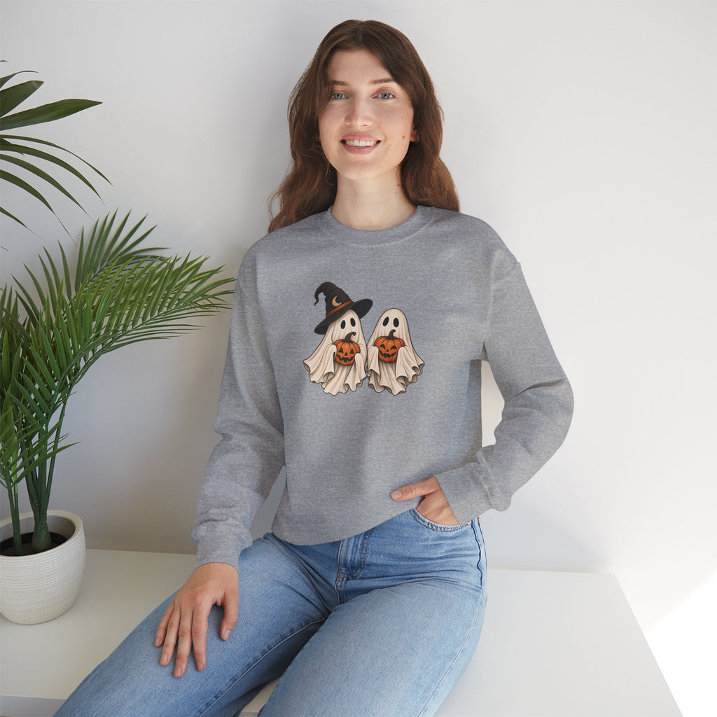 Halloween Ghosts Crewneck Sweatshirt — Cute Witch & Ghost Trick-or-Treat Design