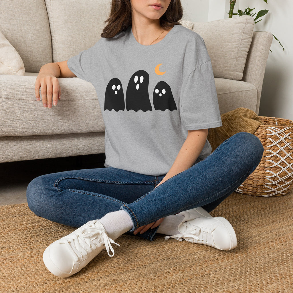 Ghost Trio T-Shirt — Cute Halloween Ghosts with Crescent Moon
