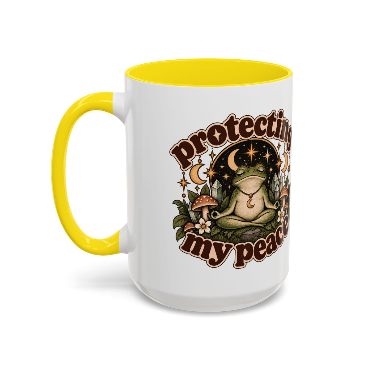 Protecting My Peace Mug — Frog & Mushroom Ceramic Coffee Mug