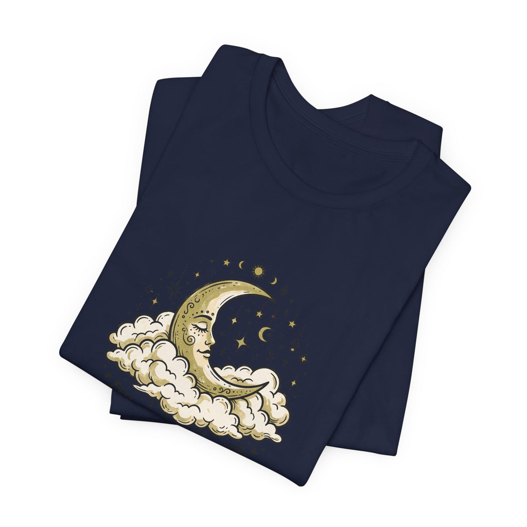 Dreamy Nights Moon Tee — Vintage Crescent Moon & Clouds Shirt