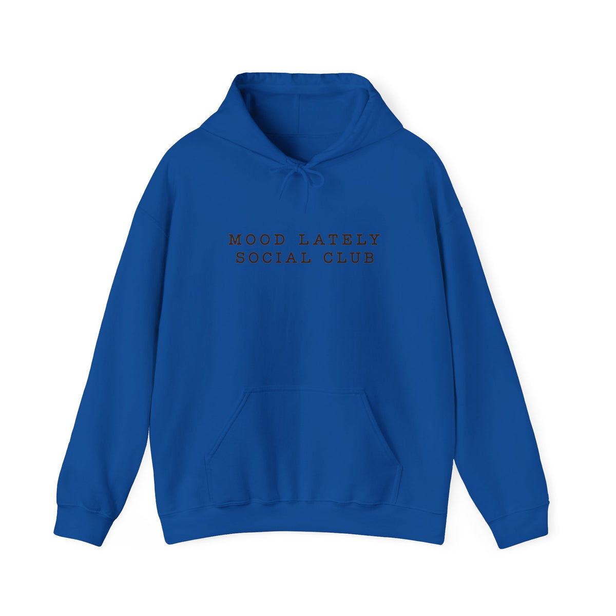 Mood Lately Social Club Hoodie — Minimal Text Graphic Pullover