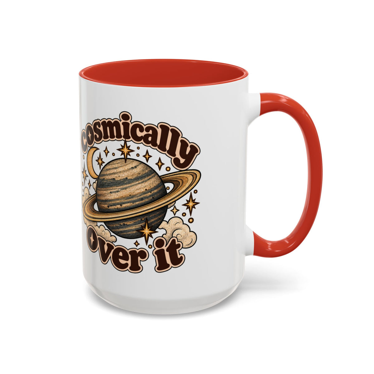Cosmically Over It Mug — Retro Planet Celestial Ceramic Coffee Mug