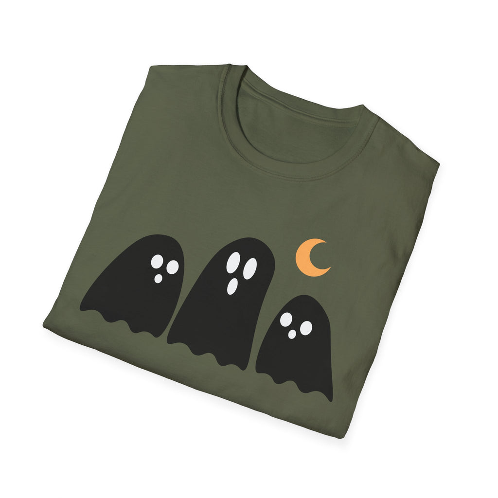 Ghost Trio T-Shirt — Cute Halloween Ghosts with Crescent Moon