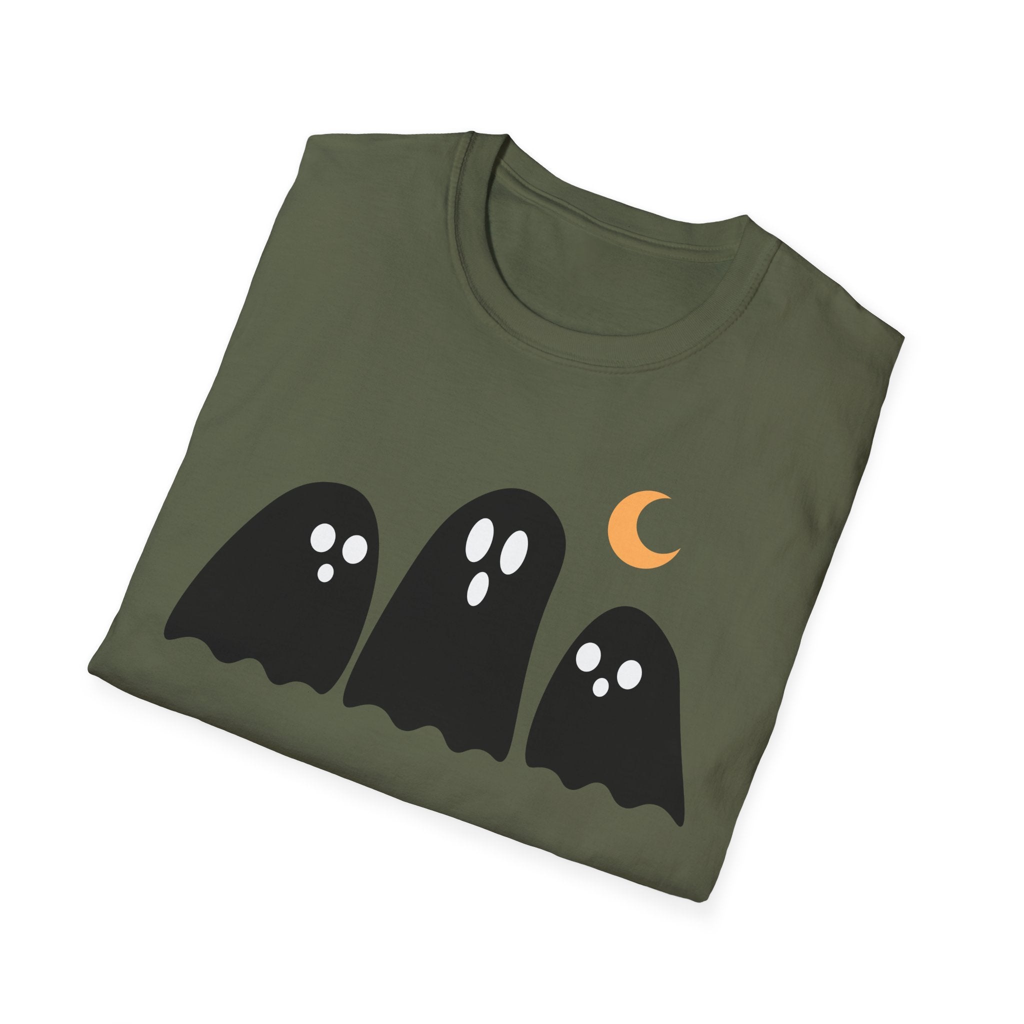 Ghost Trio T-Shirt — Cute Halloween Ghosts with Crescent Moon