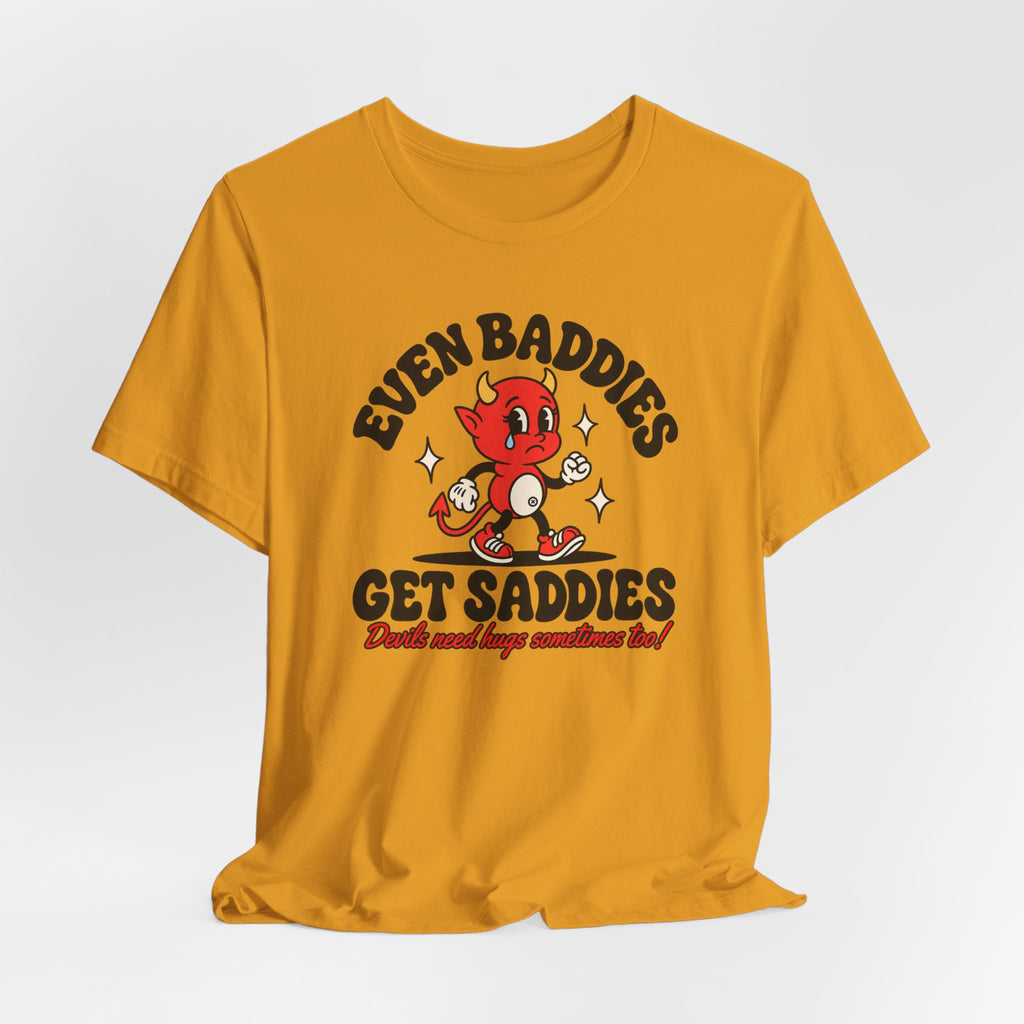 Graphic Tee — "Even Baddies Get Saddles" Cute Devil Skate T-Shirt
