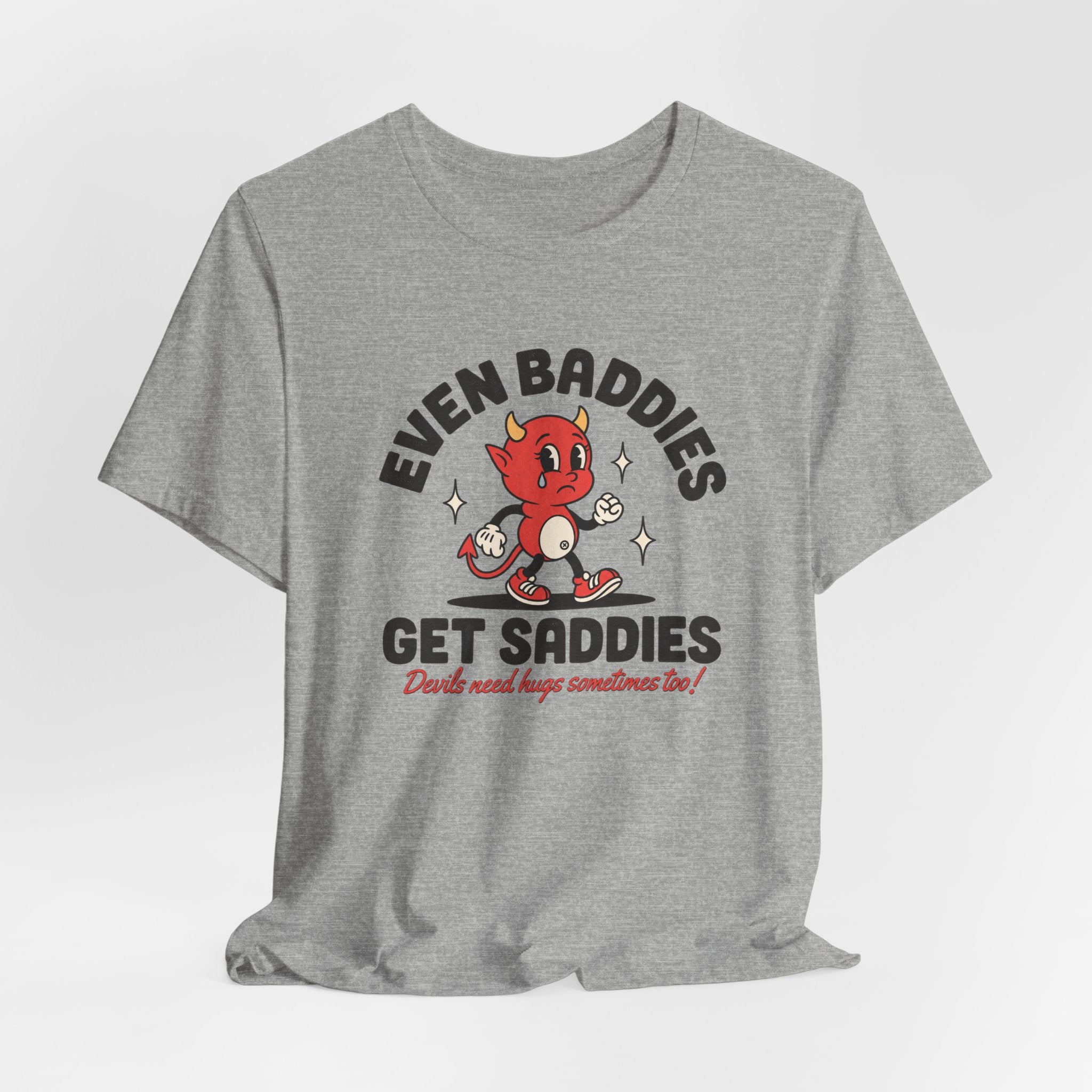 Even Baddies Get Saddies Tee — Retro Devil Character Sadness Graphic T-Shirt