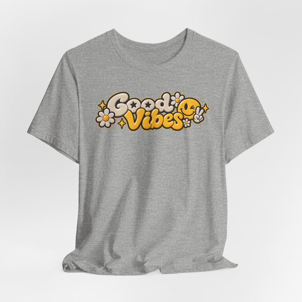 Good Vibes Retro Tee — Smiley Flower Graphic T-Shirt