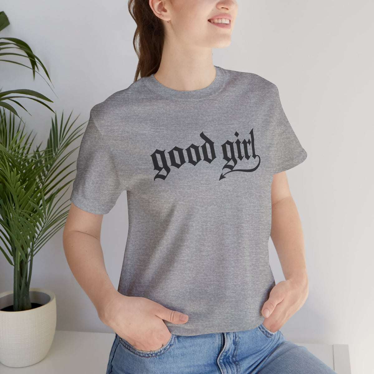 Good Girl Graphic Tee — Vintage Script White T-Shirt