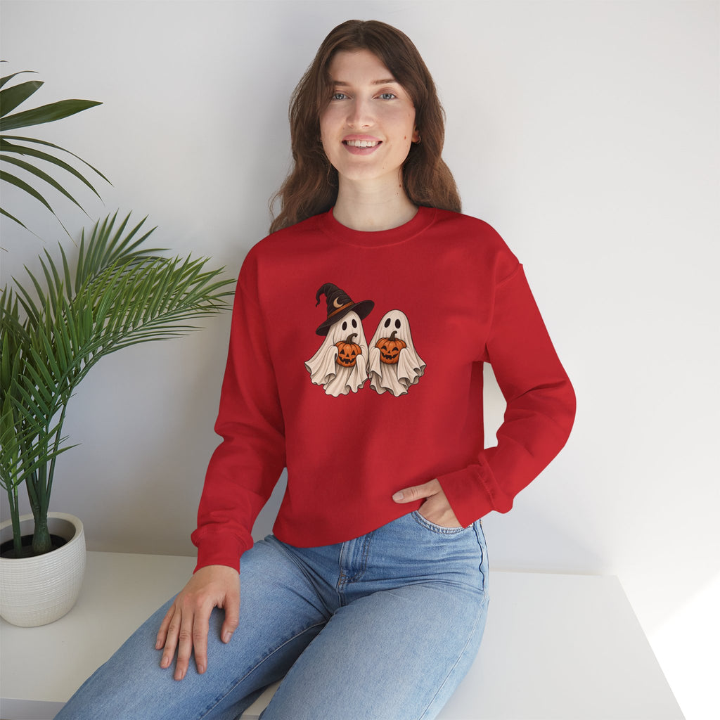 Halloween Ghosts Crewneck Sweatshirt — Cute Witch & Ghost Trick-or-Treat Design