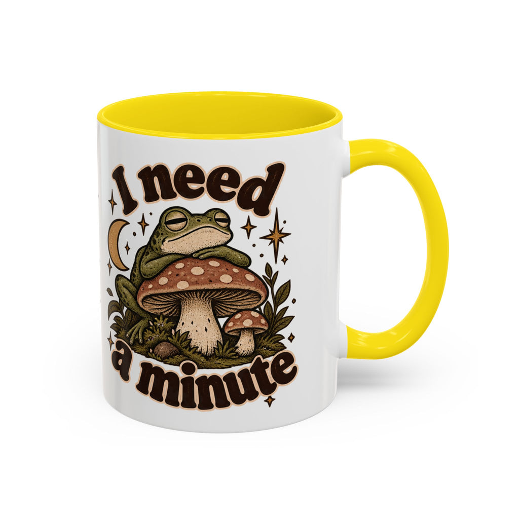 I Need a Minute Mug — Cozy Frog & Mushroom Ceramic Coffee Mug