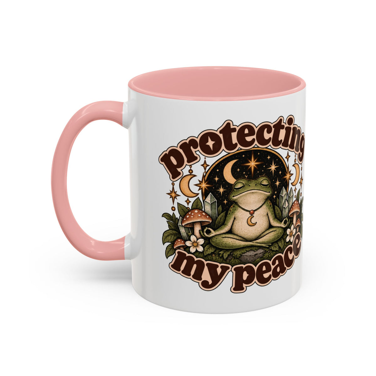 Protecting My Peace Mug — Frog & Mushroom Ceramic Coffee Mug