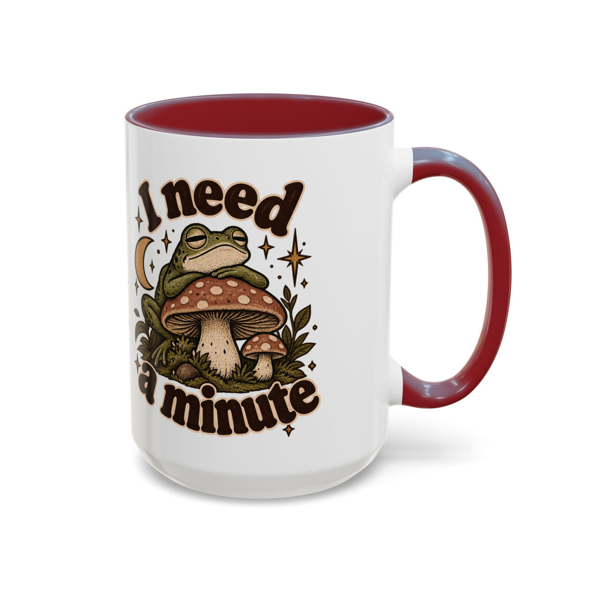 I Need a Minute Mug — Cozy Frog & Mushroom Ceramic Coffee Mug