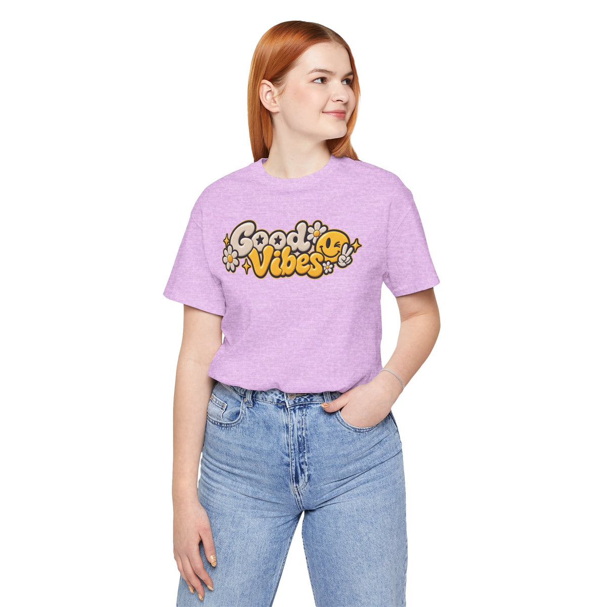 Good Vibes Retro Tee — Smiley Flower Graphic T-Shirt