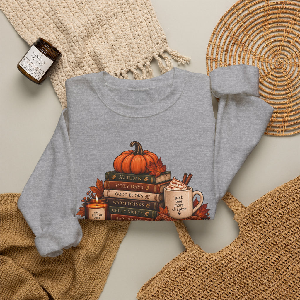 Fall Bookstack Crewneck Sweatshirt — Cozy Pumpkin Reading Vibes