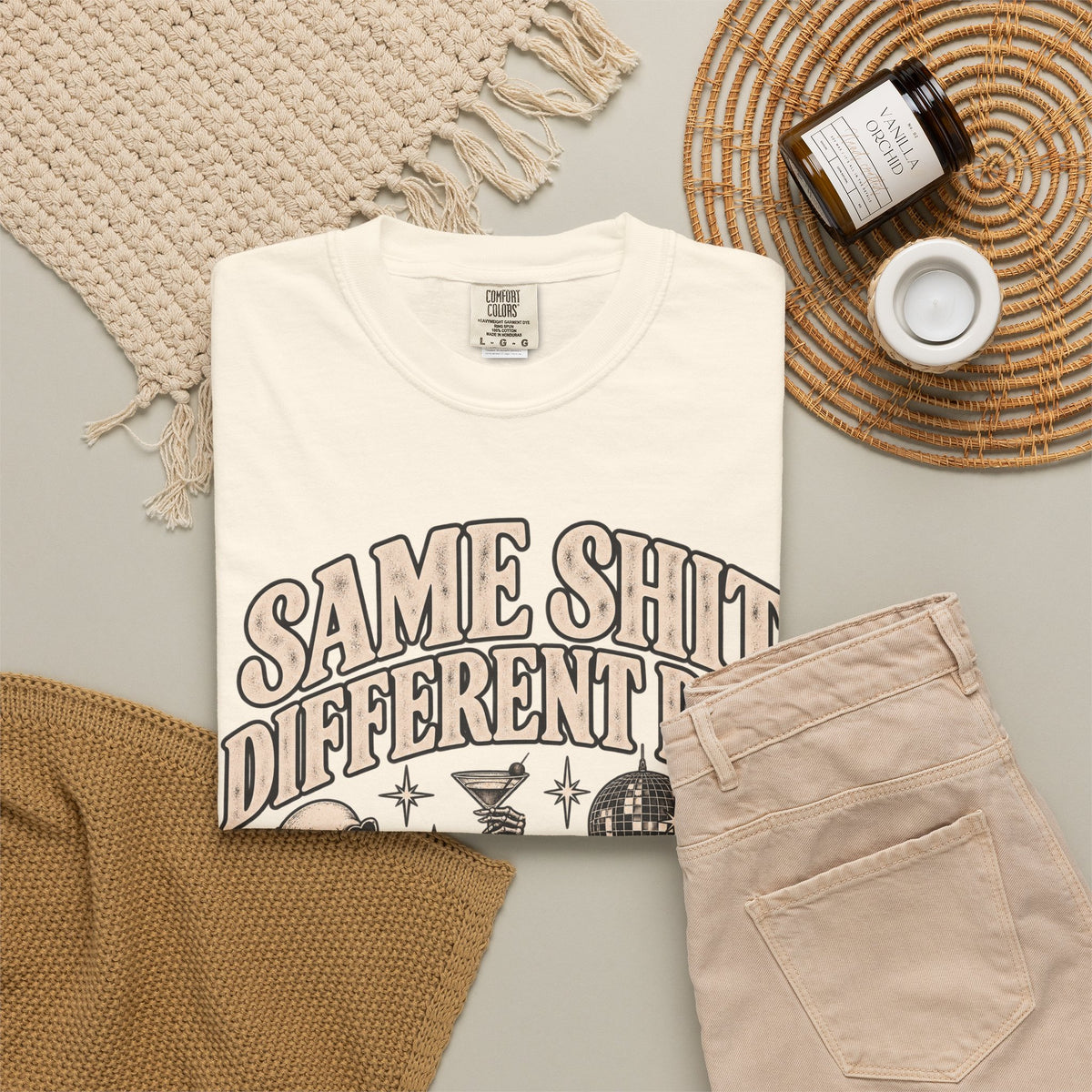 Same Shit Different Day Tee — Retro Skeleton Disco Graphic T-Shirt