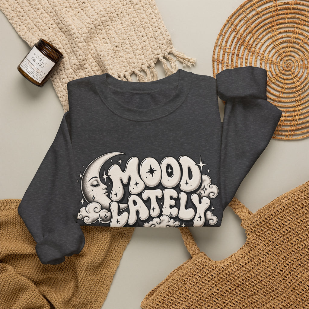 Crewneck Sweatshirt — 'Mood Lately' Retro Moon Graphic
