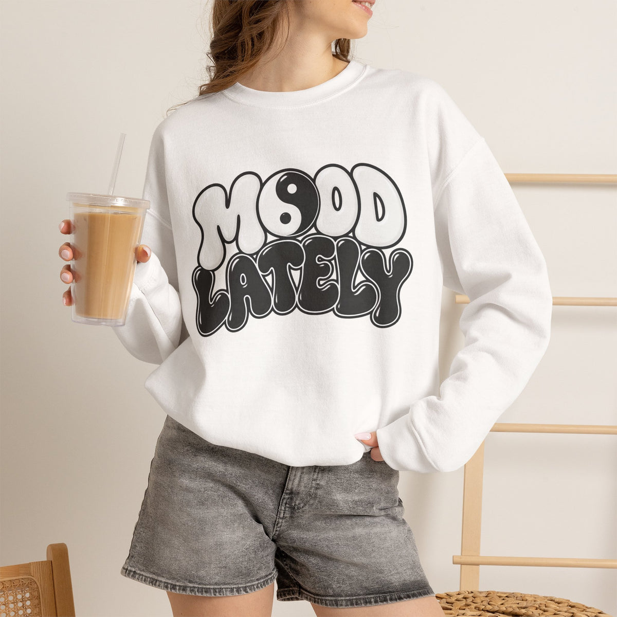 Crewneck Sweatshirt "Mood Lately" Retro Yin Yang Graphic