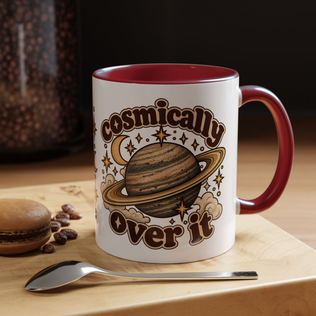 Cosmically Over It Mug — Retro Planet Celestial Ceramic Coffee Mug