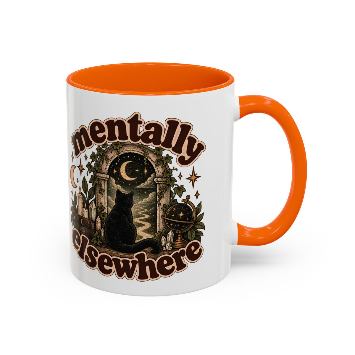 Mentally Elsewhere Mug — Black Cat Celestial Ceramic Coffee Mug
