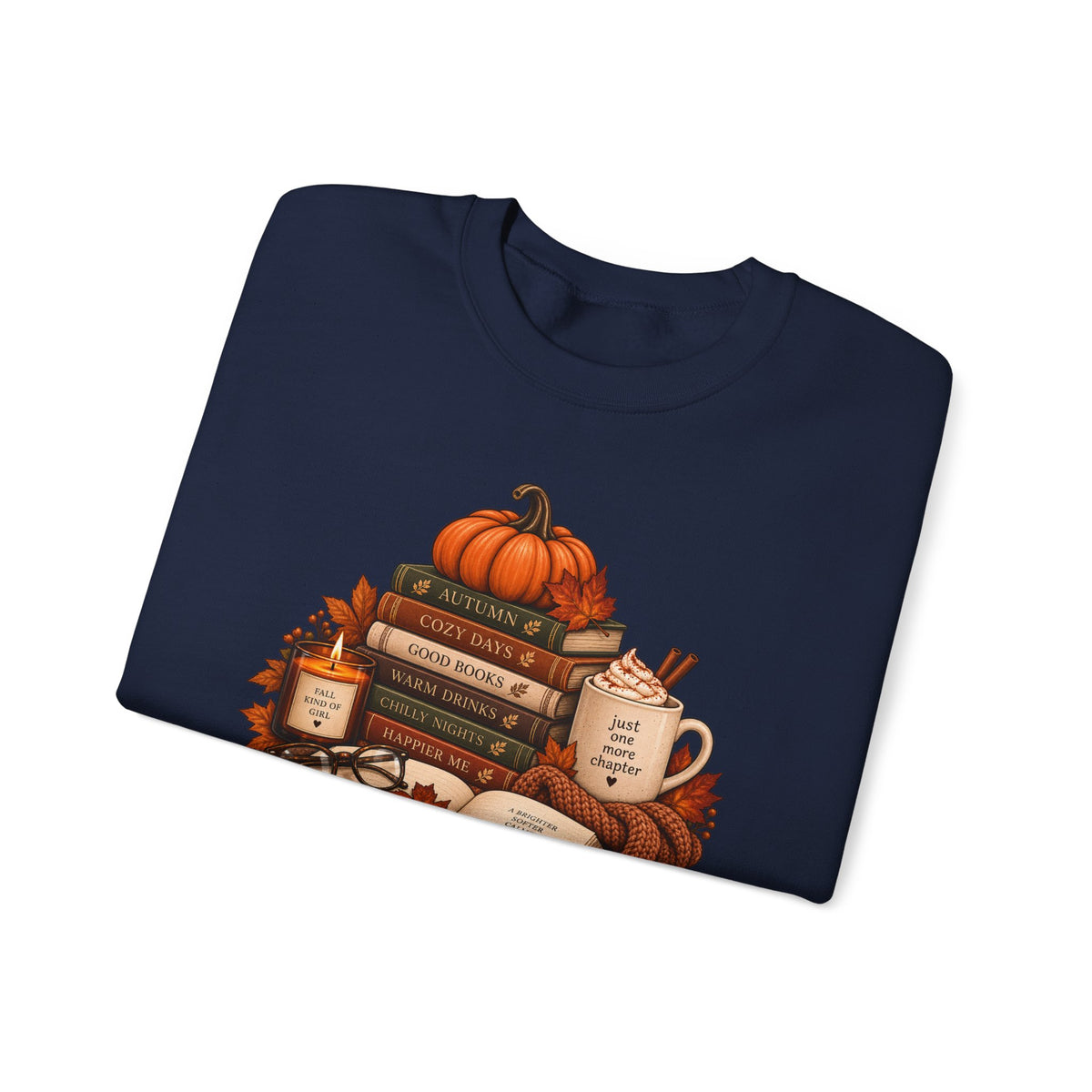 Fall Bookstack Crewneck Sweatshirt — Cozy Pumpkin Reading Vibes