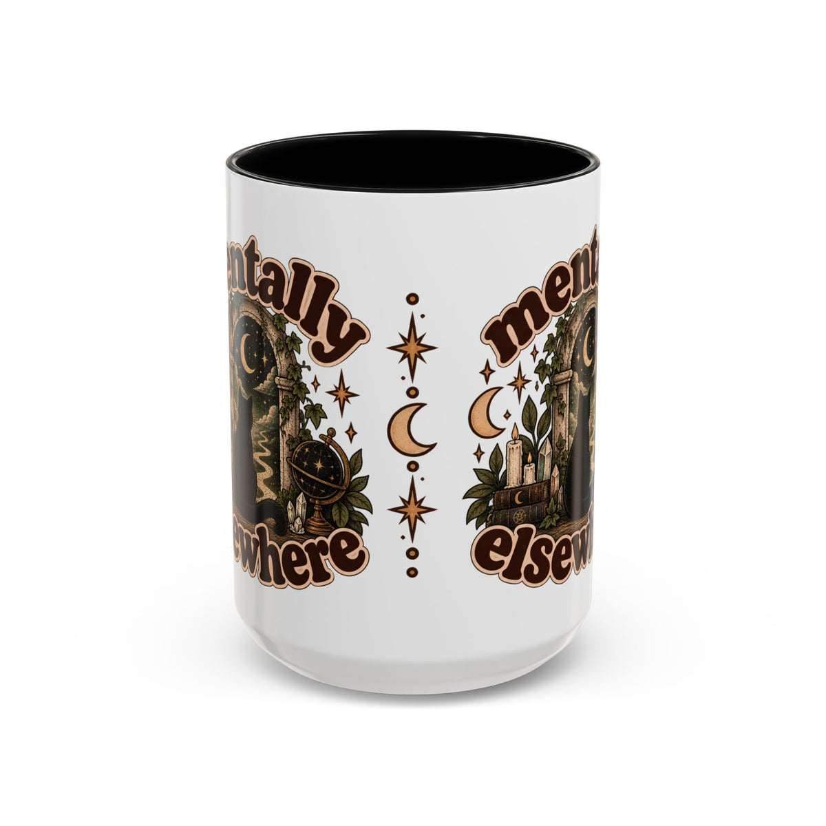 Mentally Elsewhere Mug — Black Cat Celestial Ceramic Coffee Mug