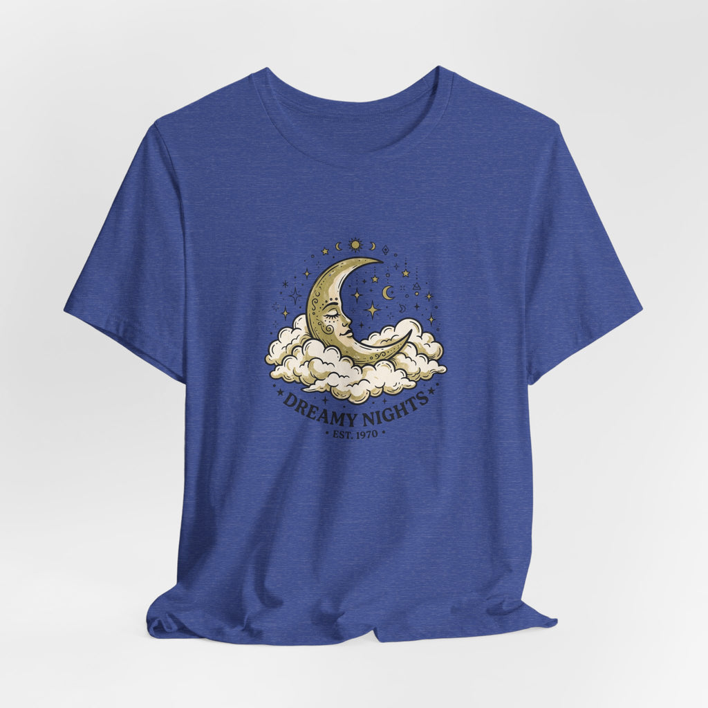 Dreamy Nights Moon Tee — Vintage Crescent Moon & Clouds Shirt