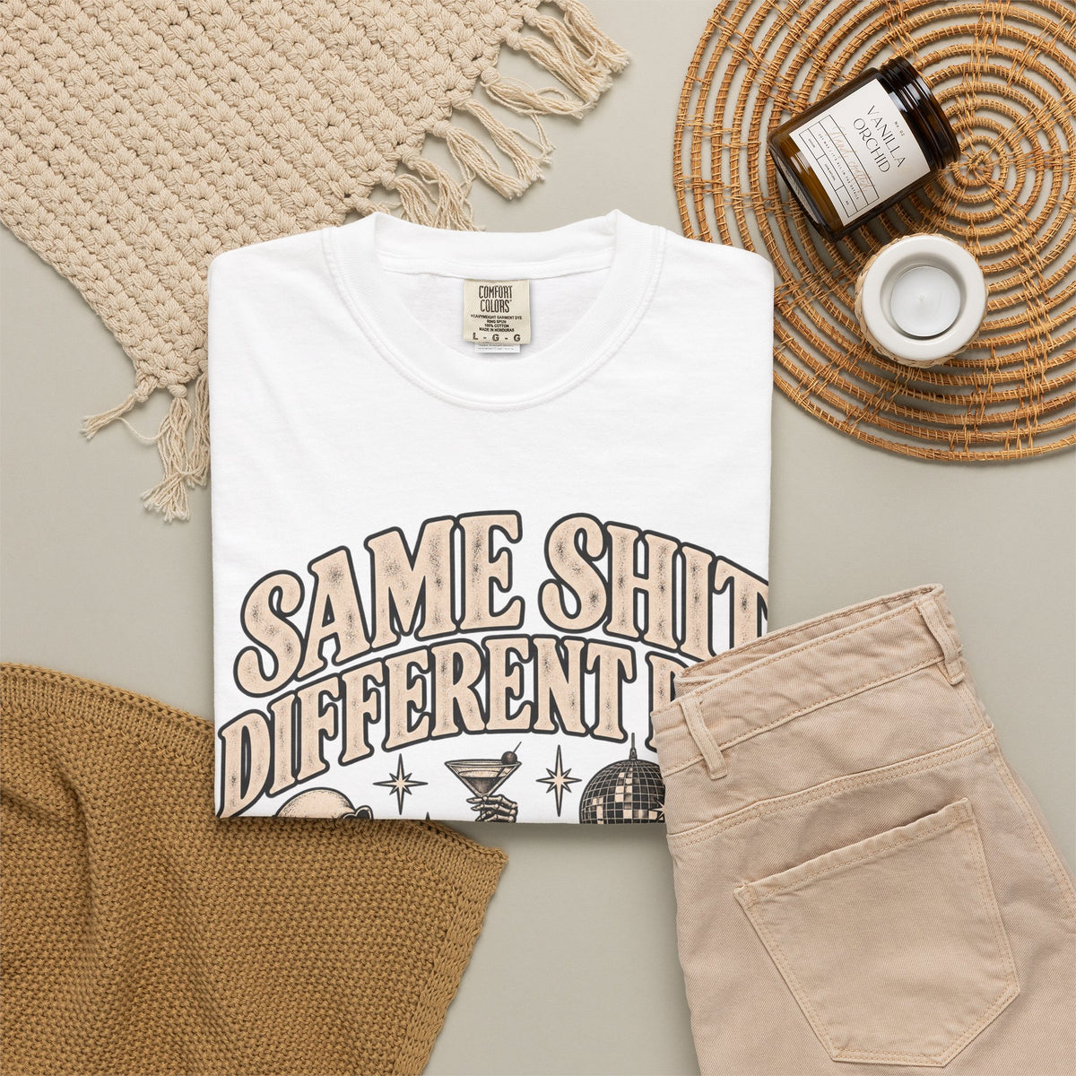 Same Shit Different Day Tee — Retro Skeleton Disco Graphic T-Shirt
