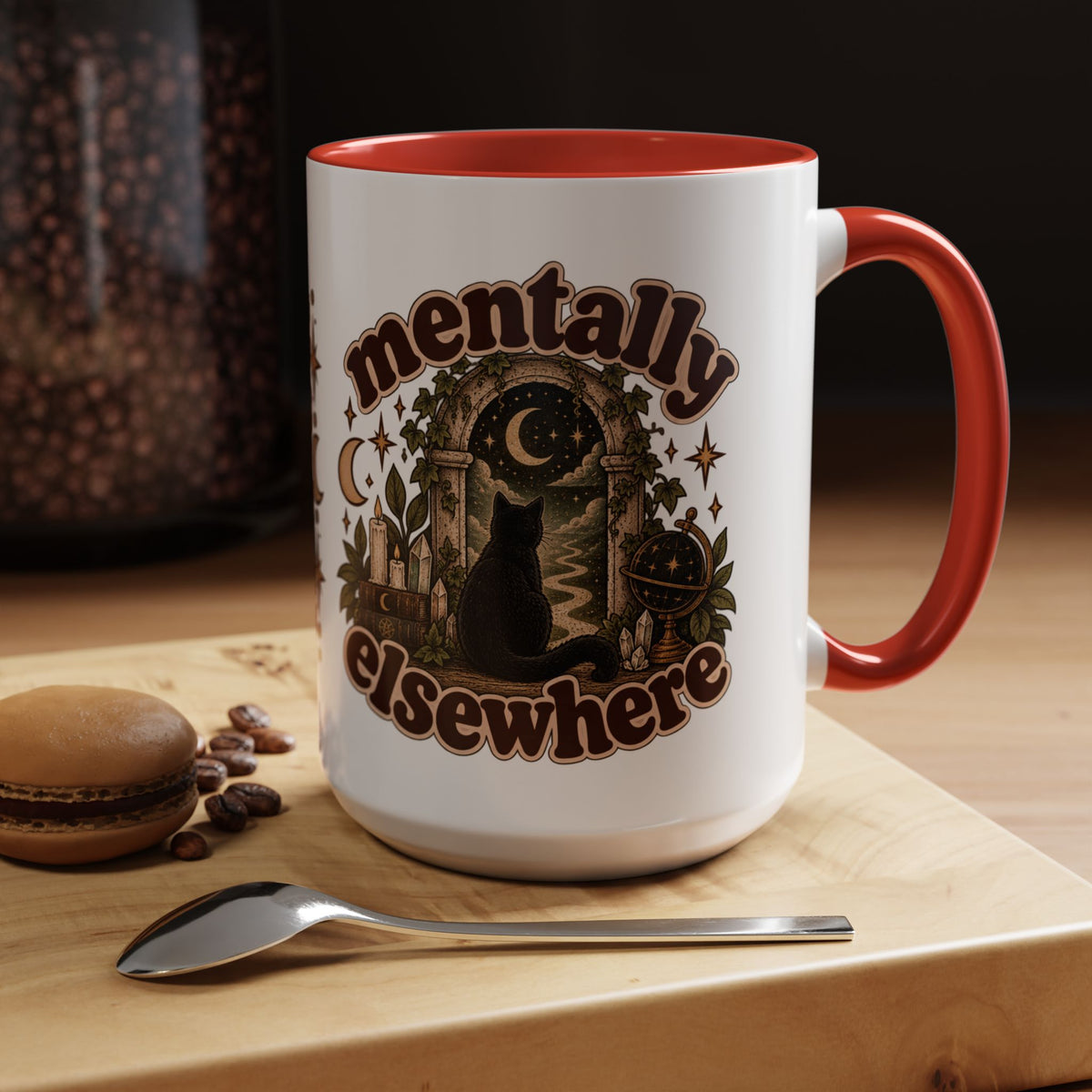 Mentally Elsewhere Mug — Black Cat Celestial Ceramic Coffee Mug
