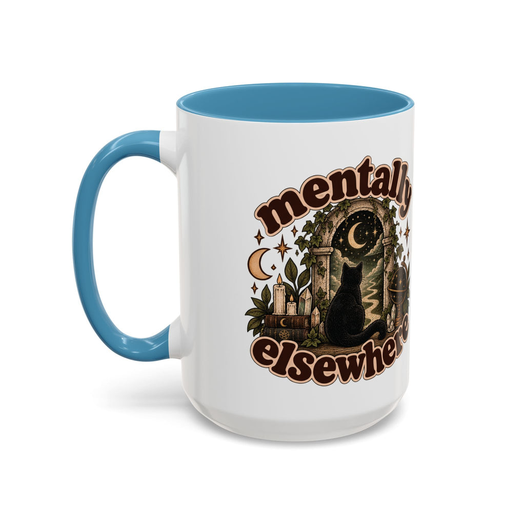 Mentally Elsewhere Mug — Black Cat Celestial Ceramic Coffee Mug