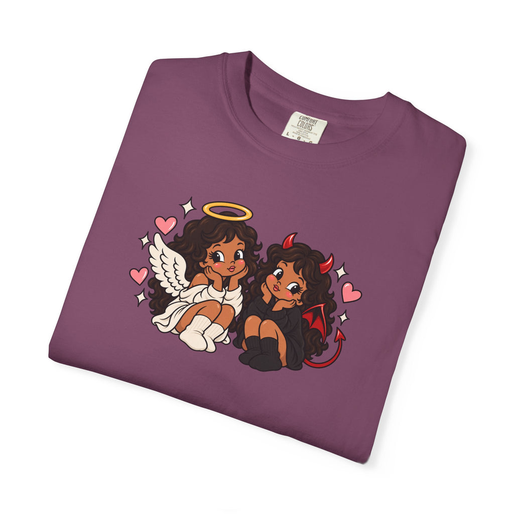 Angel and Devil Cute Graphic Tee — Kawaii Couple Illustration T-Shirt