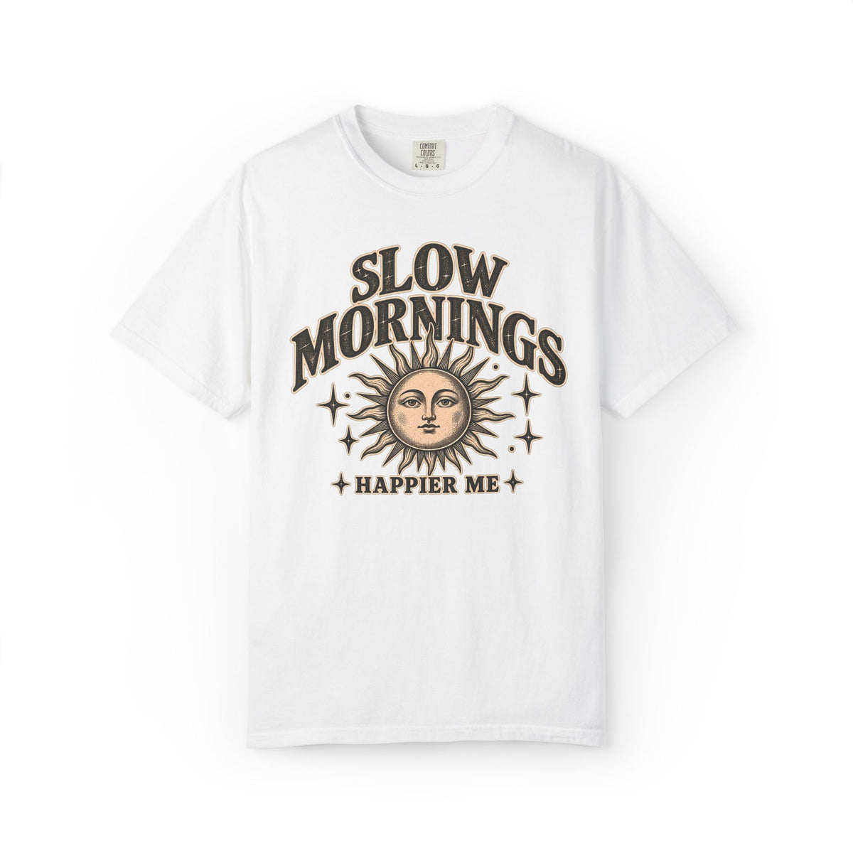 Slow Mornings Tee — Retro Sunrise Garment-Dyed Graphic T-Shirt